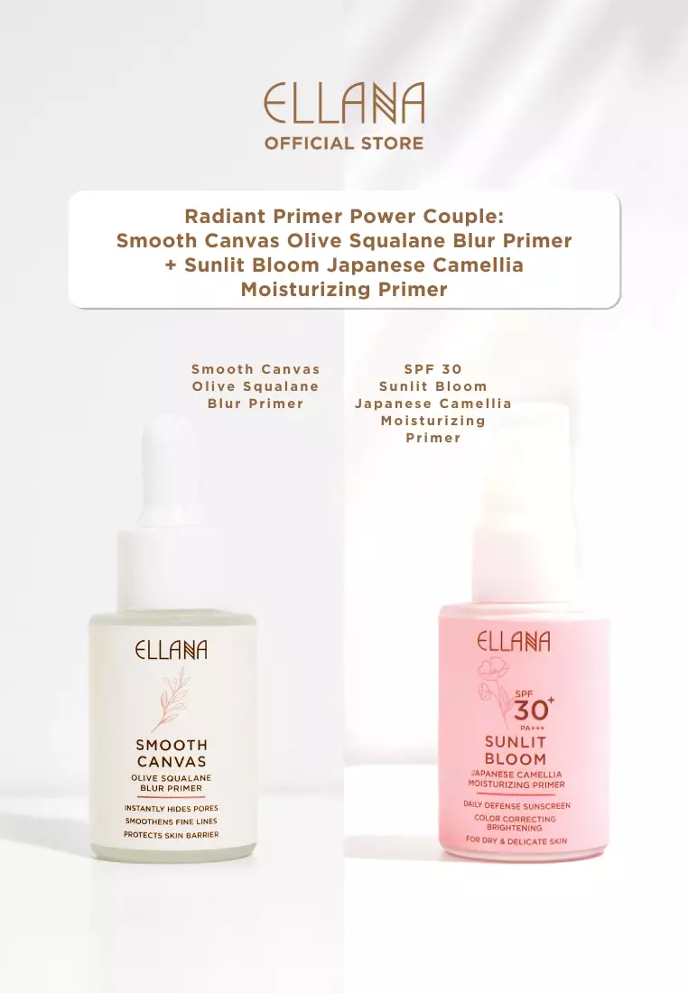 Discount on Ellana Mineral Cosmetics  shoes - SKU: Ellana Radiant Primer Power Couple: Smooth Canvas Olive Squalane Blur Primer & Sunlit Bloom Japanese