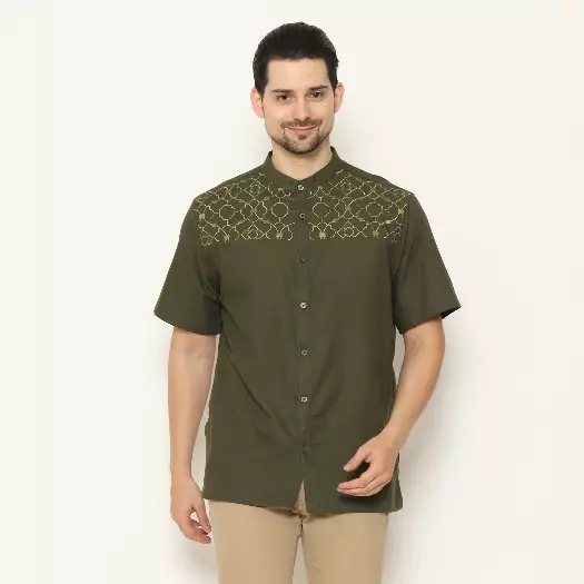 AMK Kemeja Koko Pria Lengan Pendek KK HADDID S/S Dark Olive
