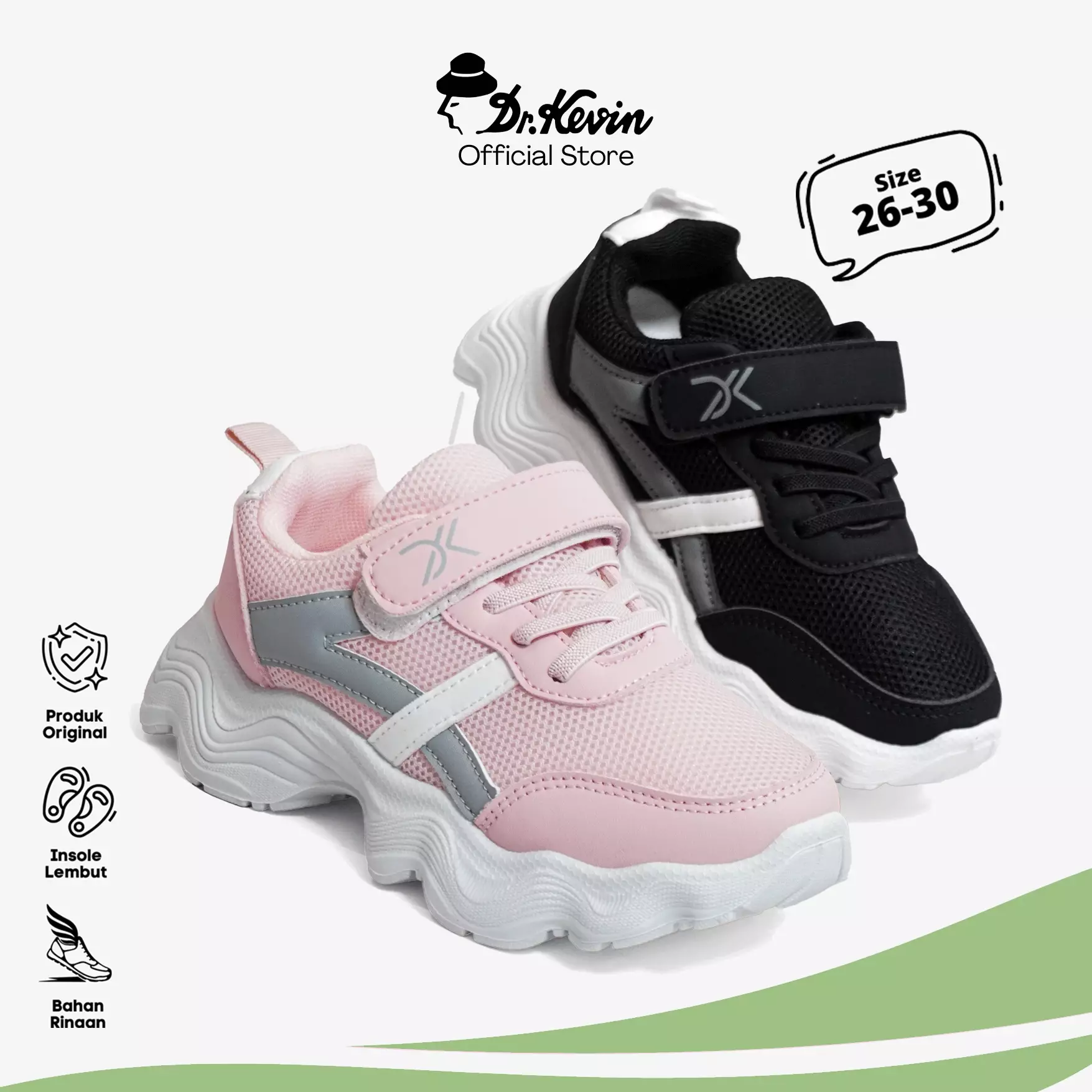 Dr. Kevin Kids Sepatu Sneaker Anak laki dan Perempuan Sepatu Sekolah Velcro Hook & Loop 389-039