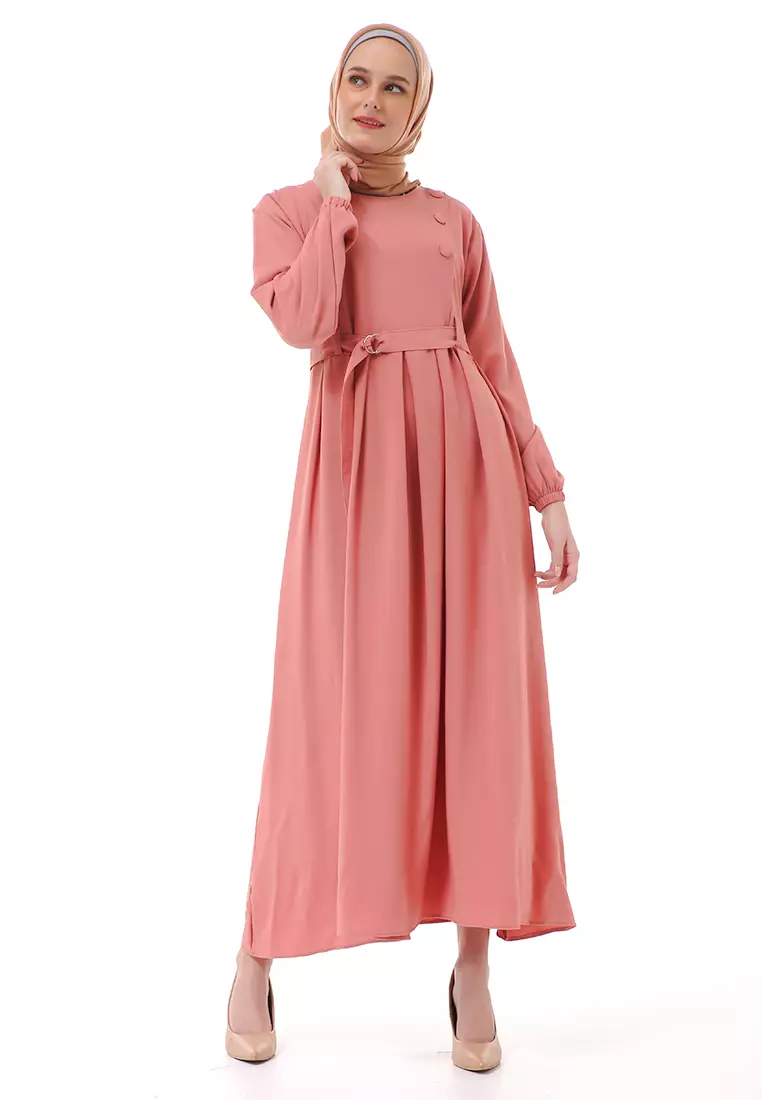 Nelly Gamis Dress Muslimah Wanita Long Sleeve Premium HIgh Quality - Dusty