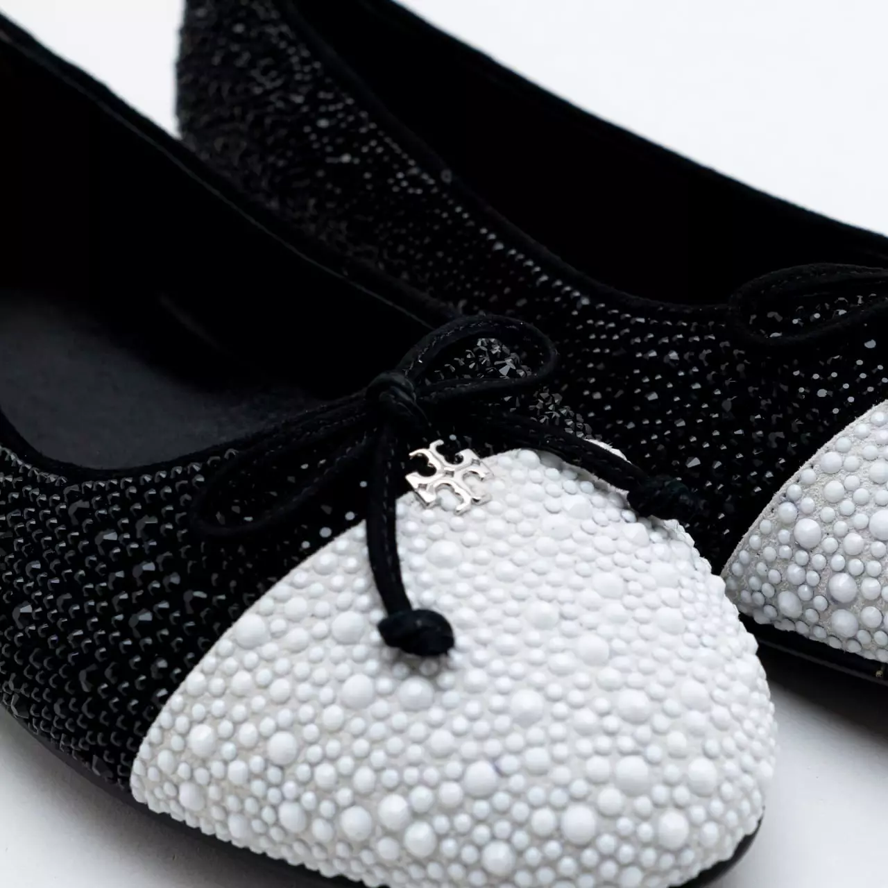 Cap-Toe Crystal Suede Ballet Flats Perfect Black