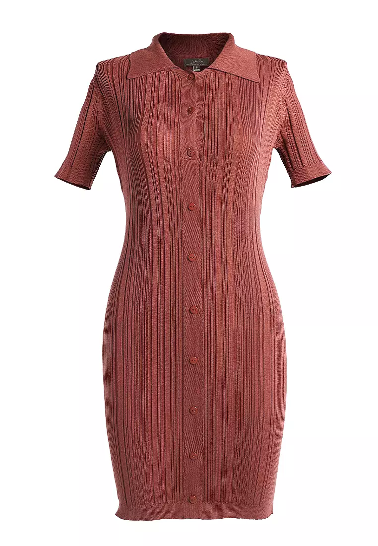 Dress Sweater Bodycon Kerah Marsala
