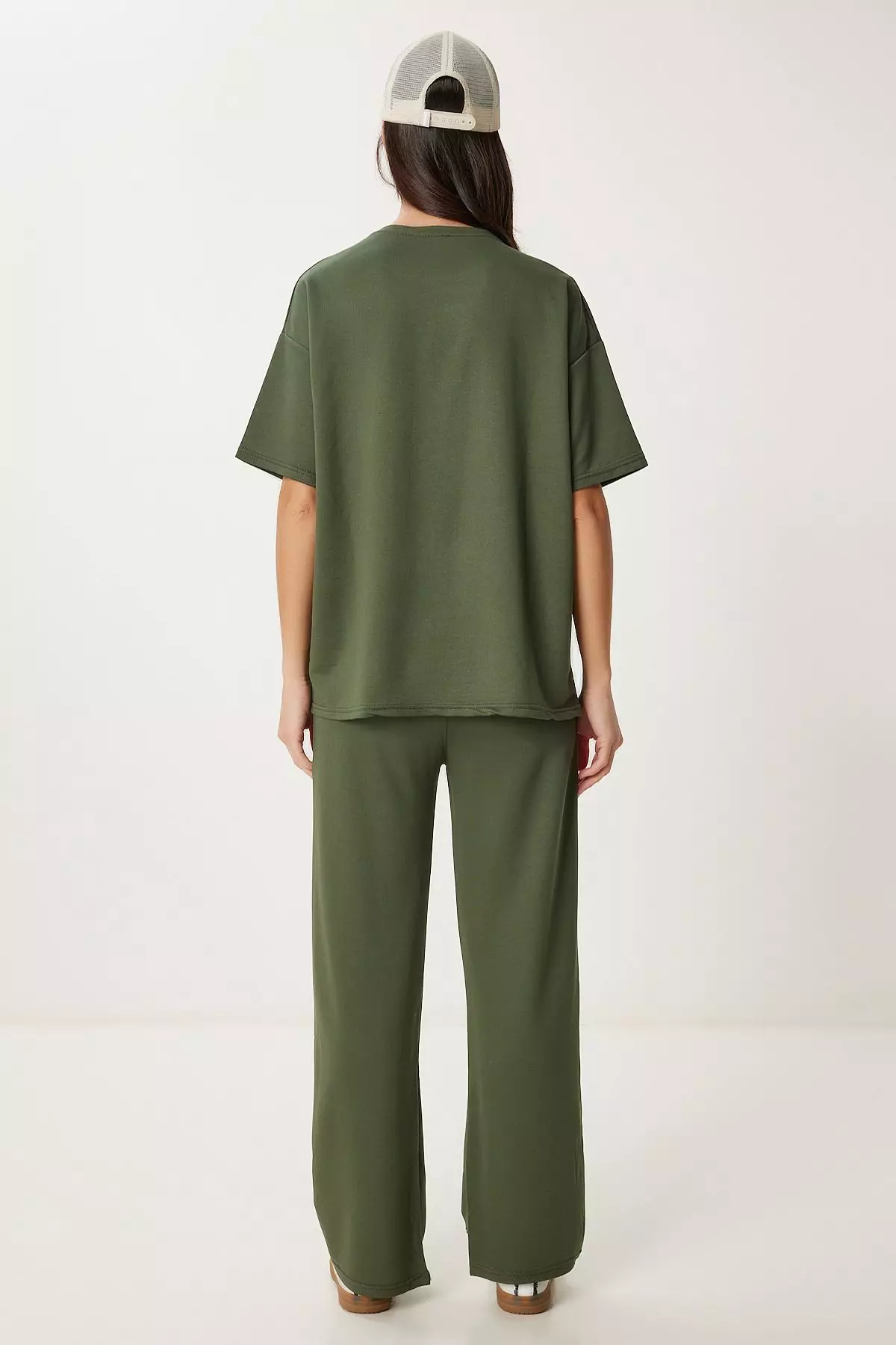 Women's Khaki Crew Neck Knitted Bottom-Top Suit Zv00293