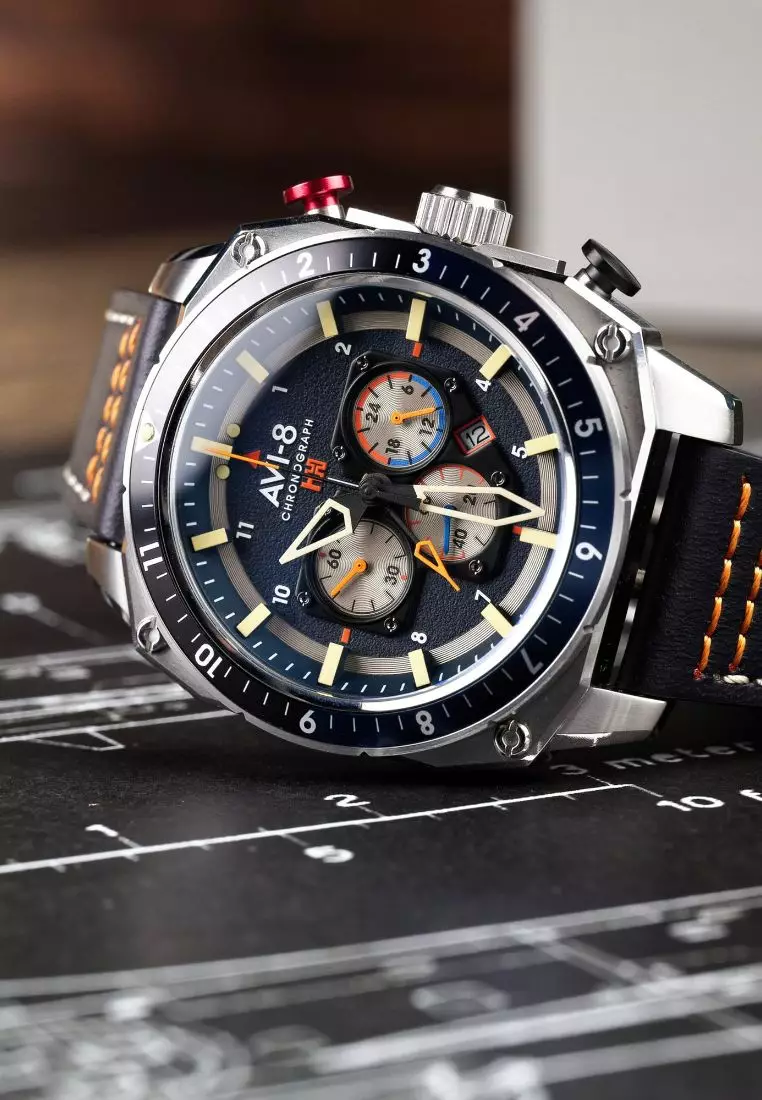 Pulsar men's chronograph watch with blue clearance leather strap