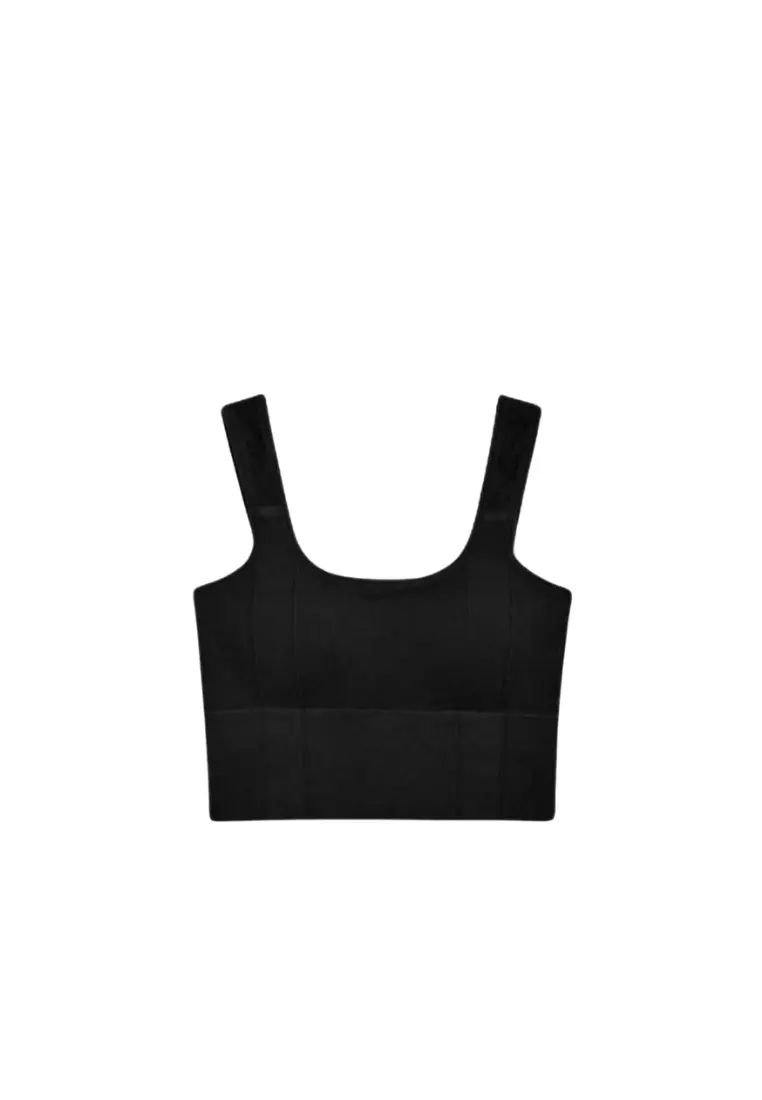 Premium Carissa Cotton-Ribbed Bralette Top in Black