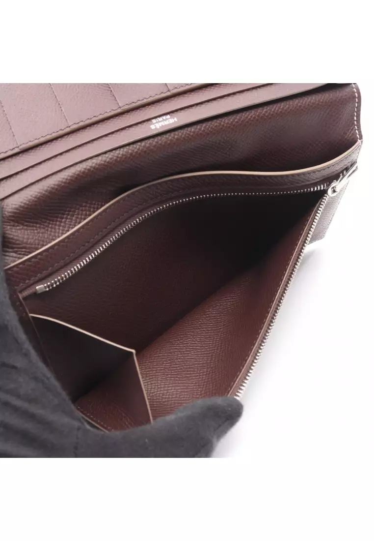 Pre-Loved Hermès bear souffle Verso mauve pail Rouge Serie Bi-fold Long Wallet Veau epsom Light pink silver hardware W engraved