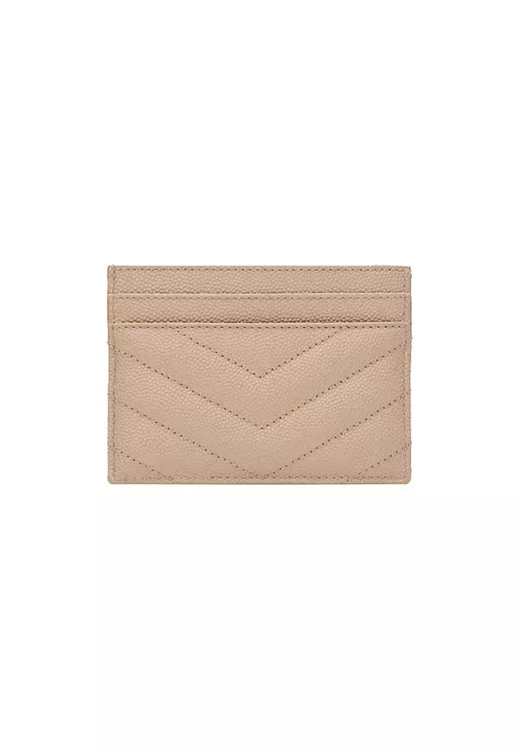 YSL Cassandre Matelasse Card Case In Grain De Poudre Embossed Leather Dark Beige 423291