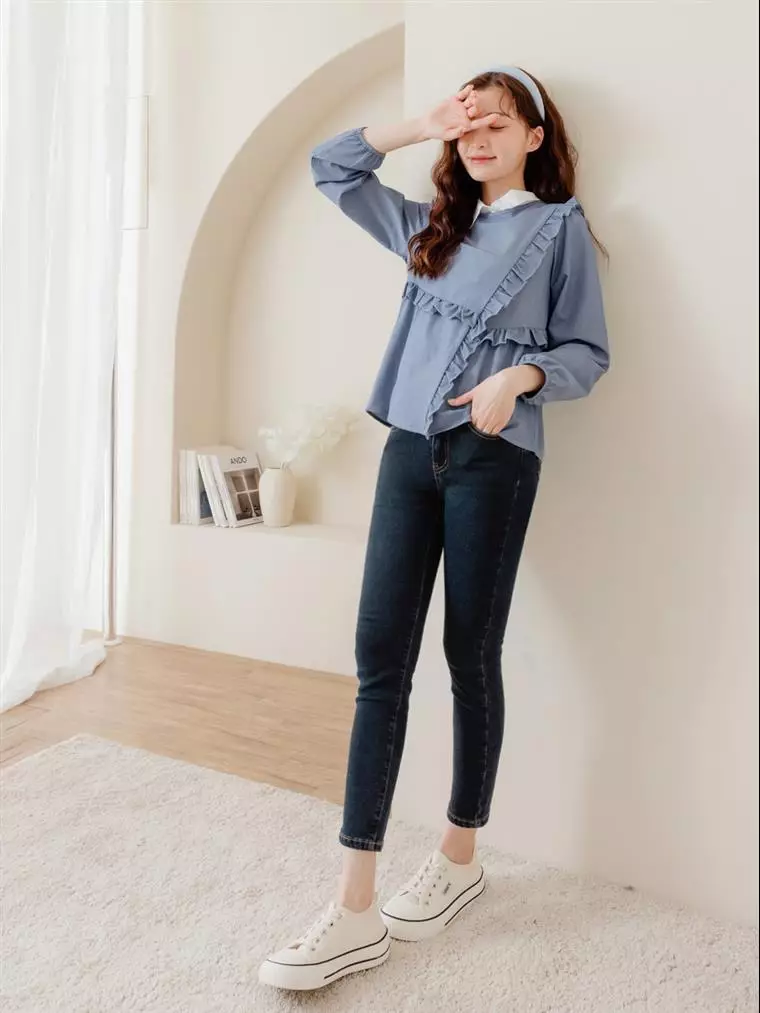 Buy OBSTYLE Visual Slim -5KG．Elastic Brushed Denim Magic Slimming Long Pants《BA6958》  2024 Online