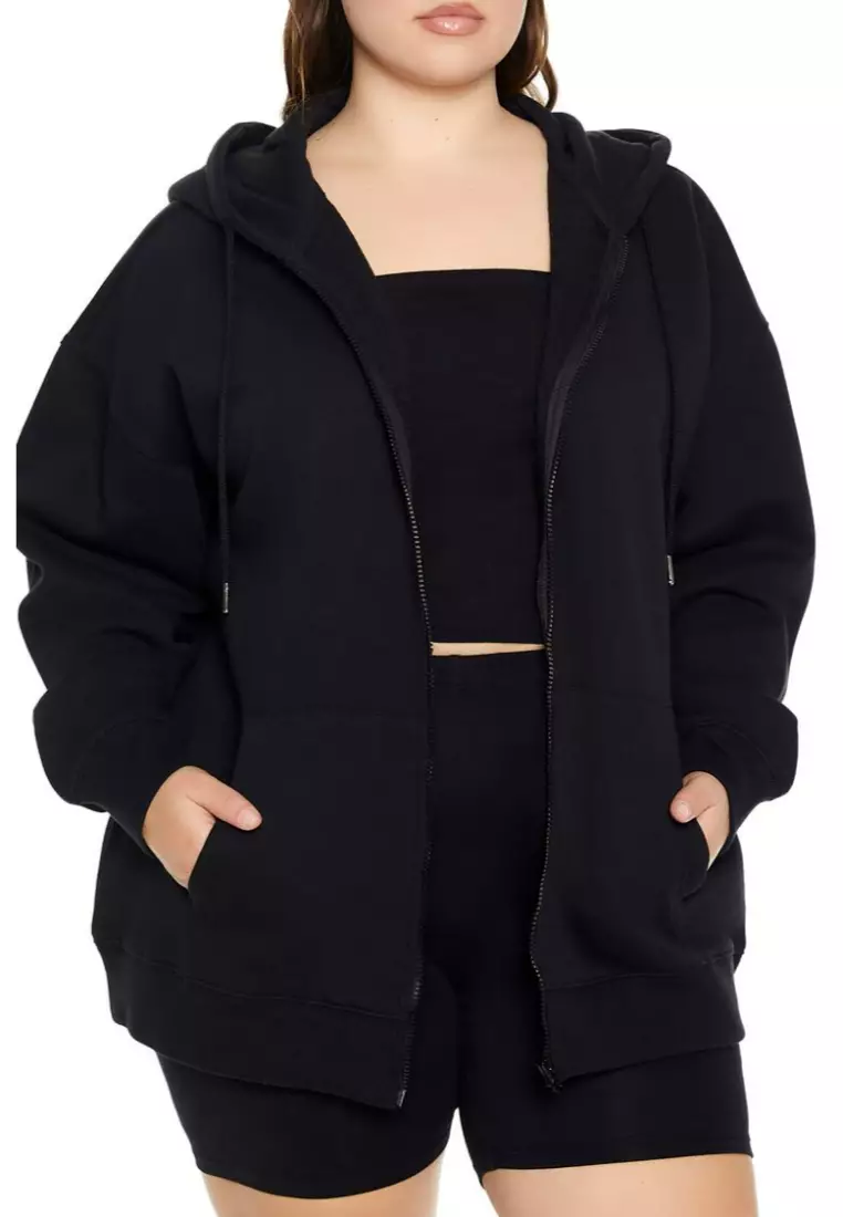 Forever 21 black zip up hoodie sales