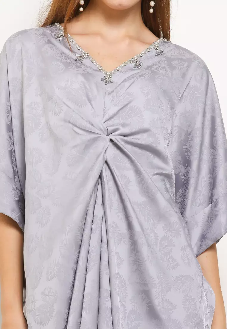 Embellished Twist Jacquard Silk Kaftan