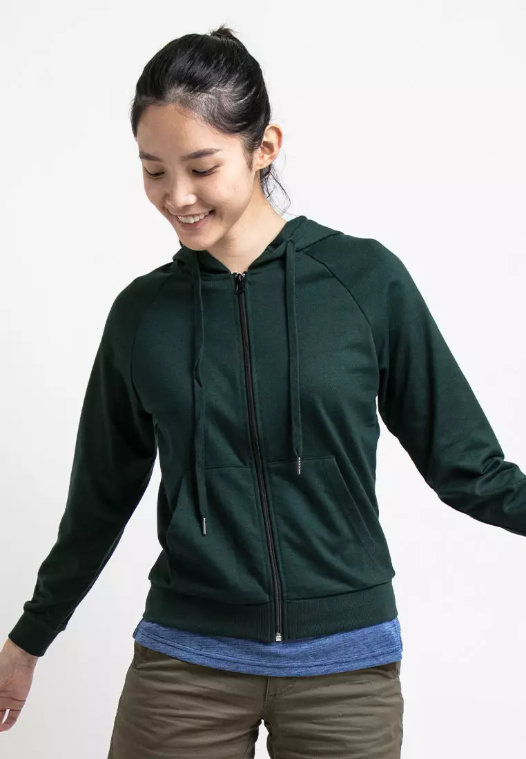 Forest Ladies Stretchable Sweatshirt Cotton Terry Hoodie Women Jacket | Jaket Perempuan - 830108-40DkGreen