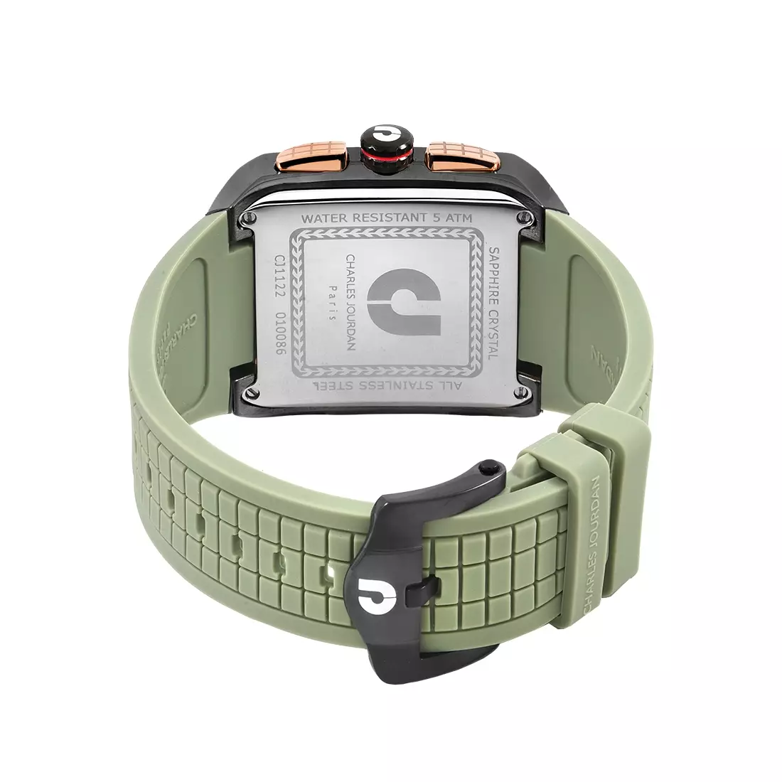 Jam Tangan Pria Charles Jourdan Ludis Square Quartz Blue Gold Silicone Strap CJ1122-1092C Original