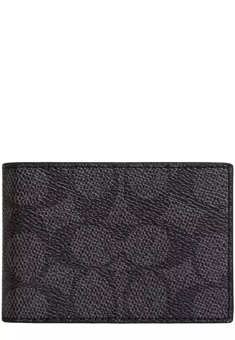 Compact Billfold Wallet In Signature Canvas - Charcoal/ Black CW368