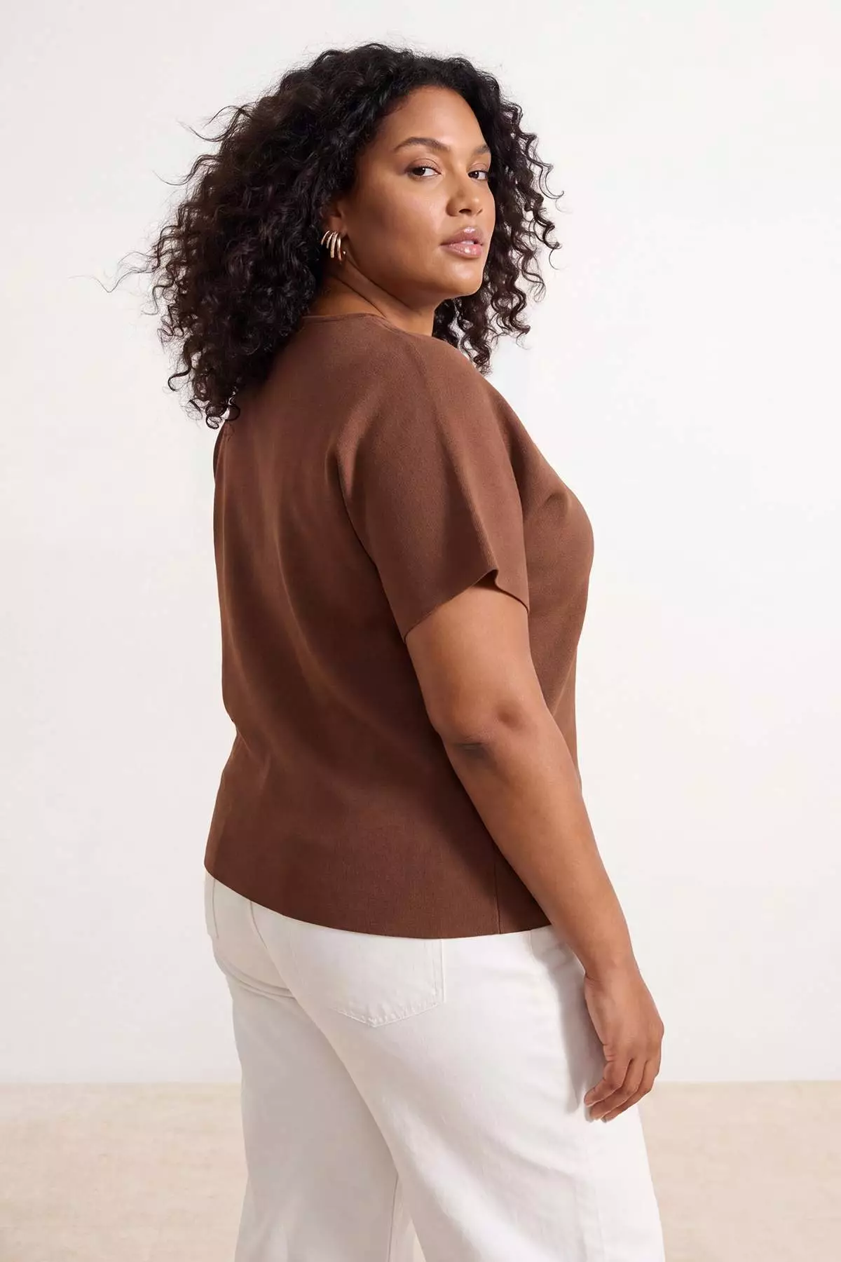 Brown Buttoned Asymmetric Closure Knitwear Blouse Tbbss25Af00071