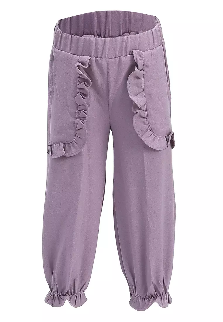 Yocelyn Celana Panjang Anak Perempuan Variasi Saku Pants Kids Daily Motif Polos Material Crepe ORIGINAL - Mauve