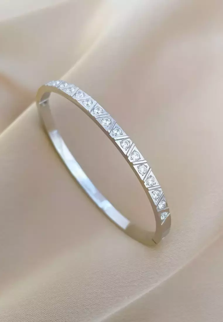 Meira Zirconia Studded Bangle in Silver