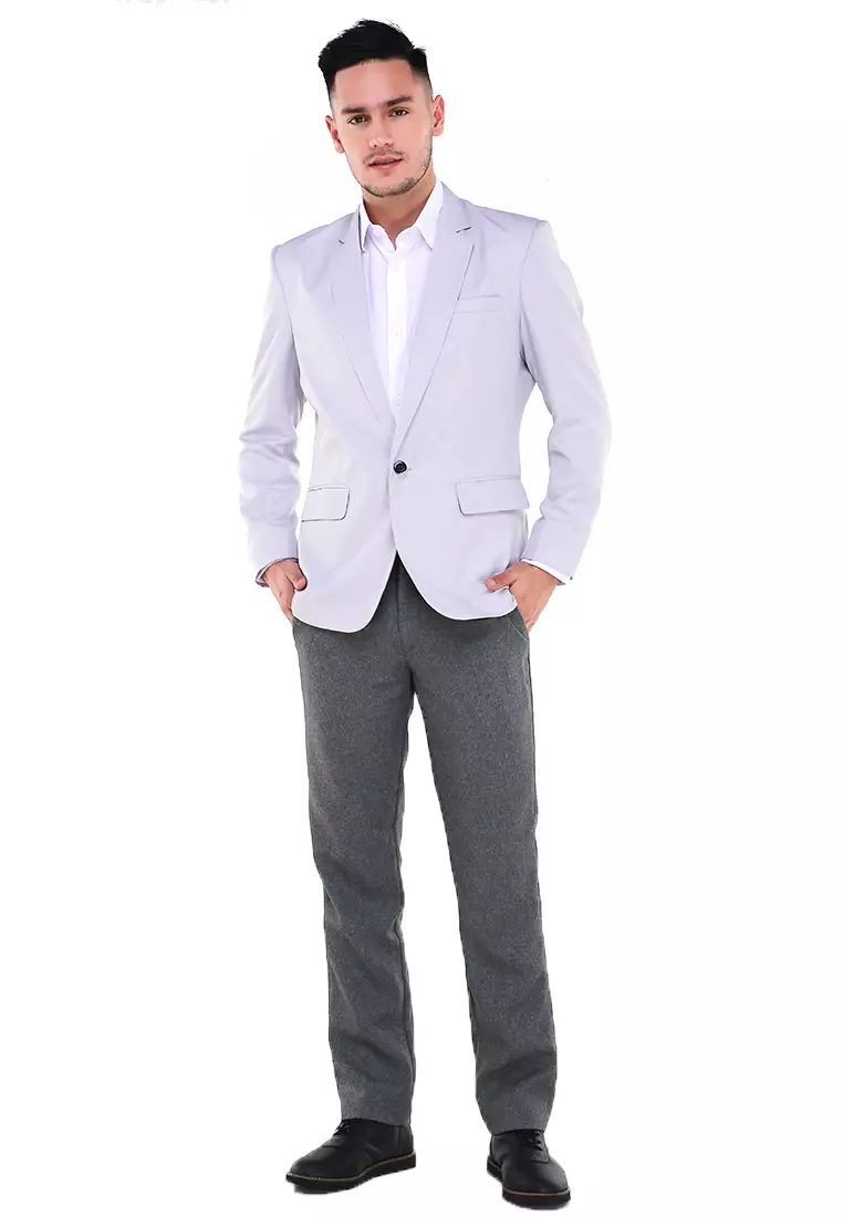 Woreq Jas Blazer Pria Premium Plain Formal Longsleeve Suit Material Polyester ORIGINAL - Gray