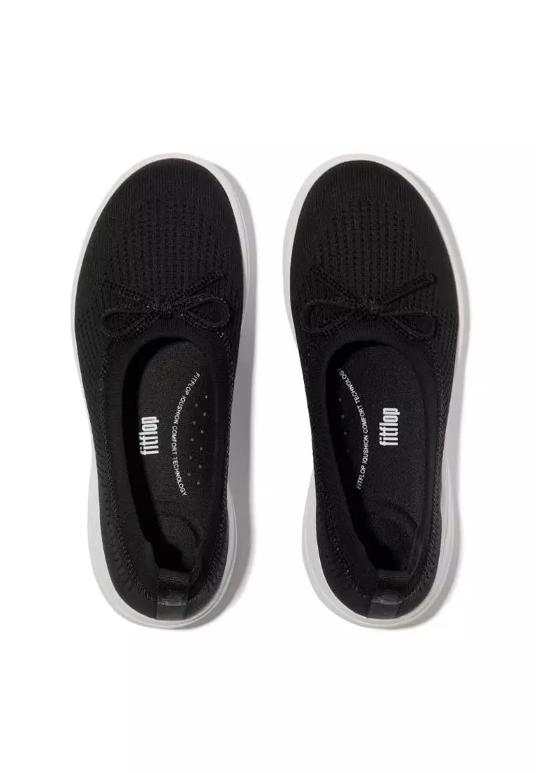 Super-Q Bow Crystal-Trim Knit  Ballet Flats