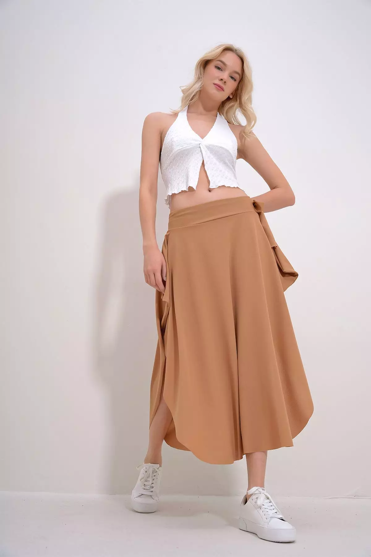 Women's Biscuit Asymmetrical Cut Waist Tie Skirt