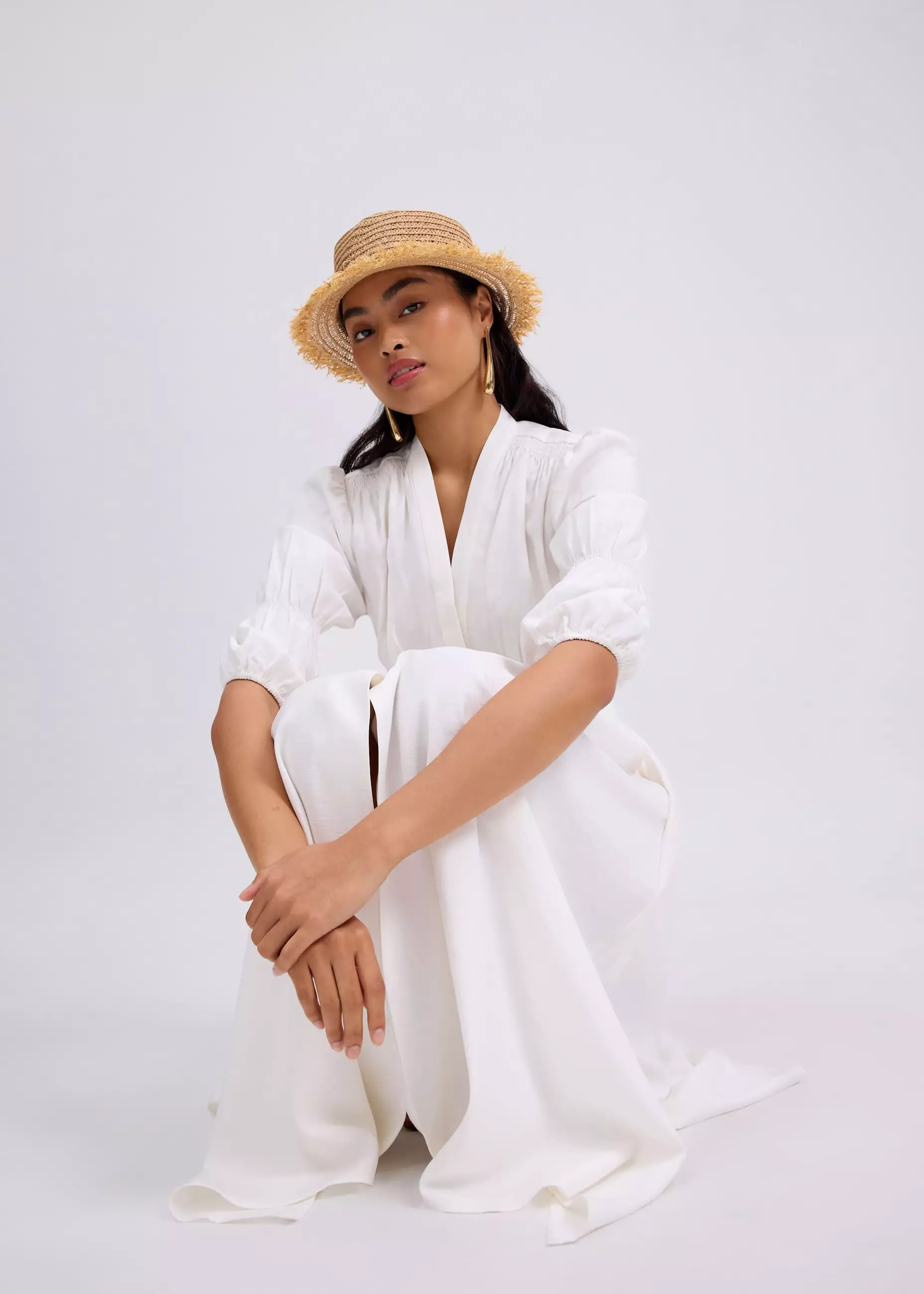 Dress Wanita - V-neck Puff Sleeve Fit & Flare Midaxi Dress in Garden City Blooms