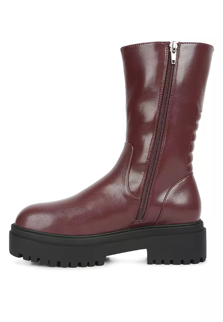 Burgundy, Lug Sole Boots berpanel