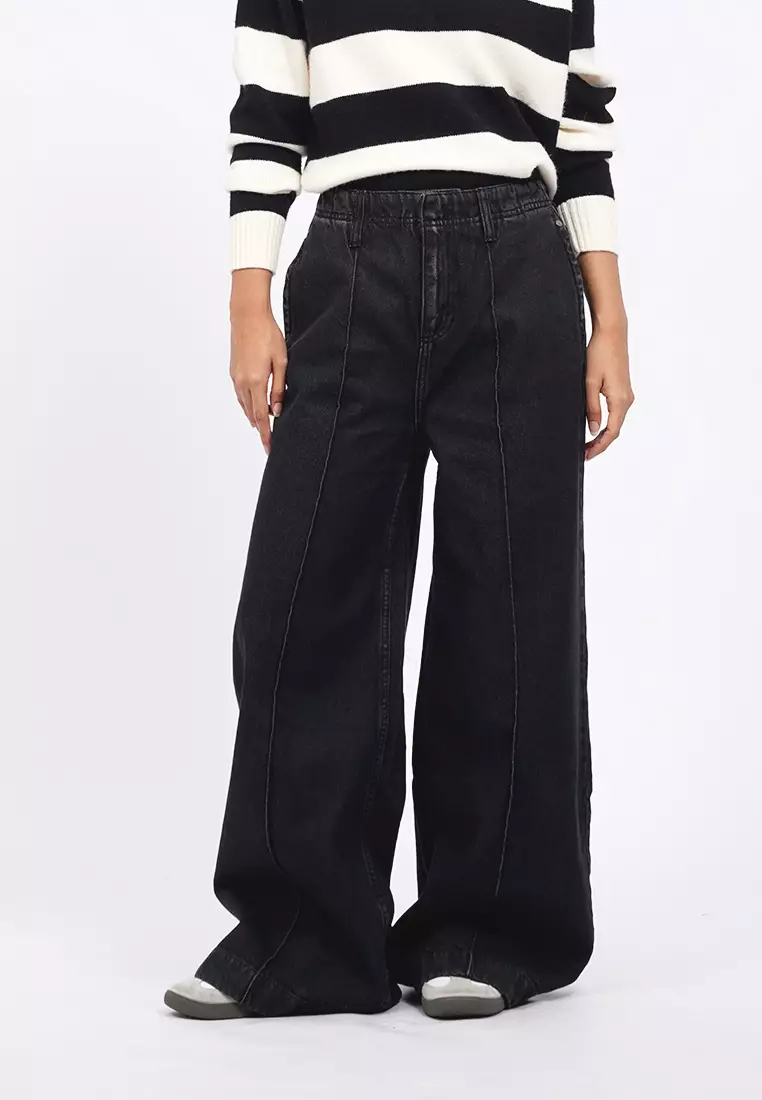 Tirajeans Wide Leg Denim Pants 7-LLDWSEA126A153 Black