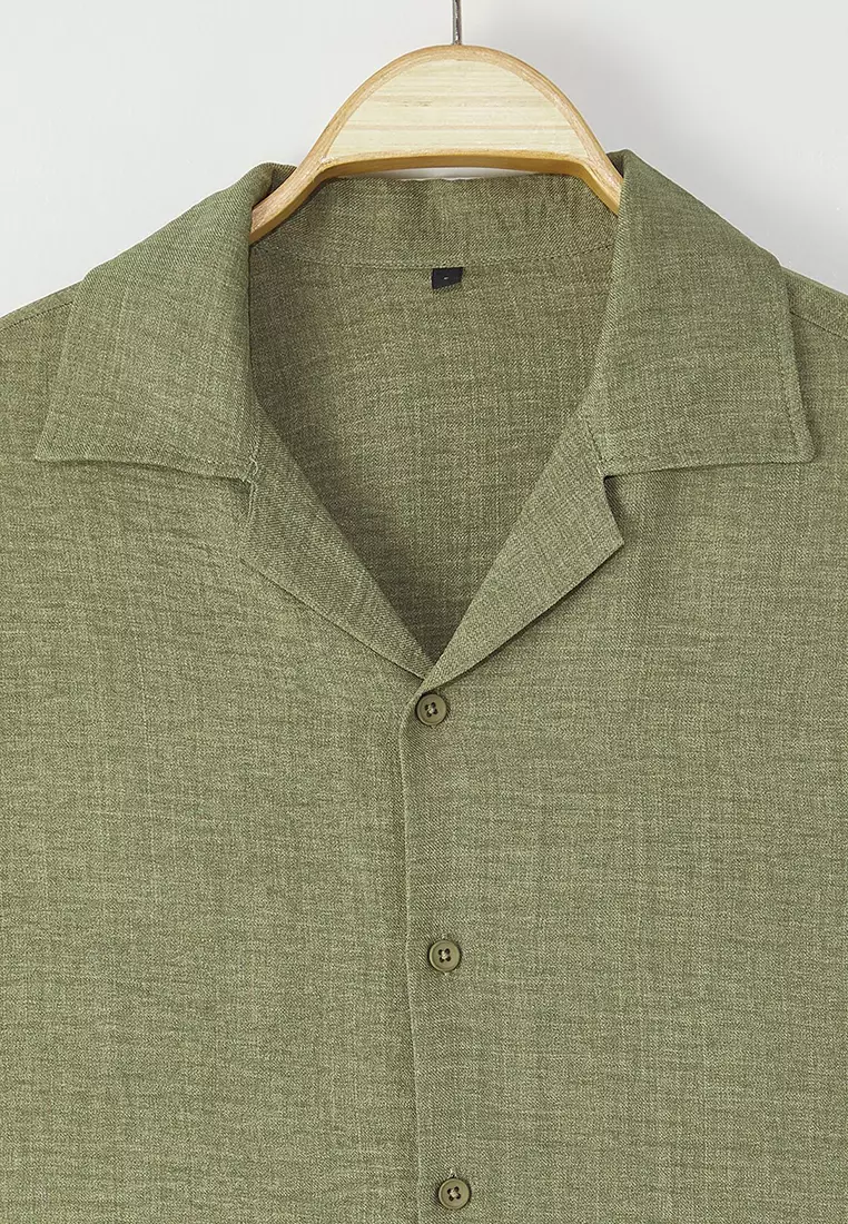 Khaki Regular Fit Linen Look Loose Loose Shirt TMNSS25GO00075