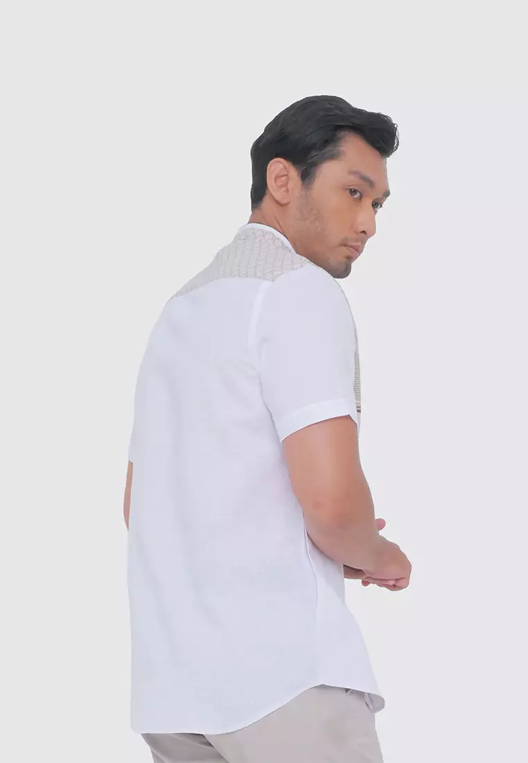 MOC Kemeja Koko Lengan Pendek Pria ABBAS - WHITE