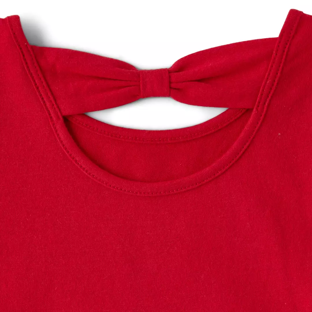 Toddler Girls Bow Back Tiered Dress - Baju Bayi Perempuan (Merah)