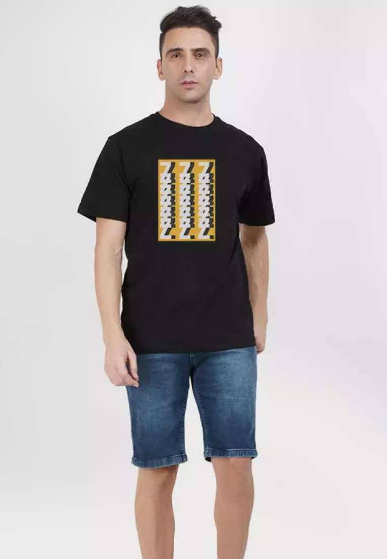 Abstract Print Graphic Black Cotton Blend Short Sleeve Regular Fit Tee