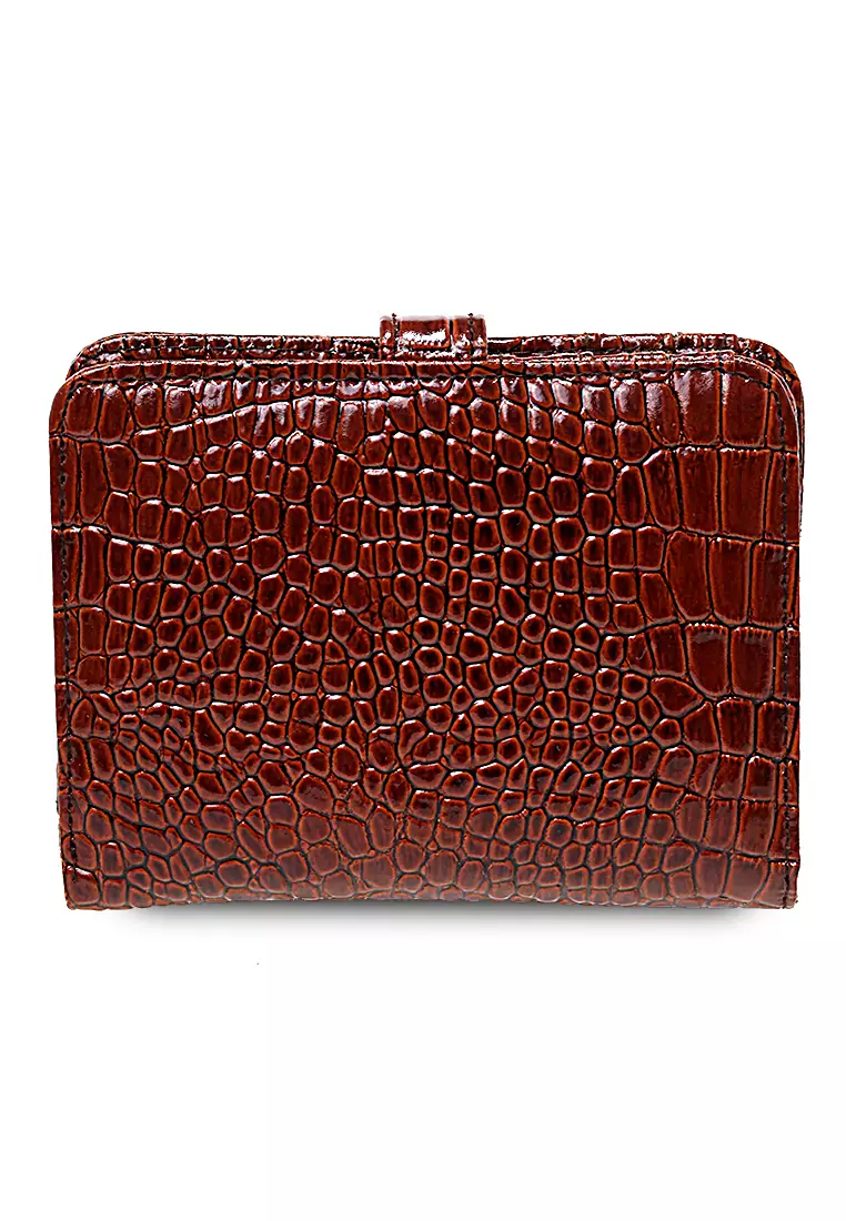 Dompet Kartu Motif Croco Design Casual Card Wallet Wanita - Coklat