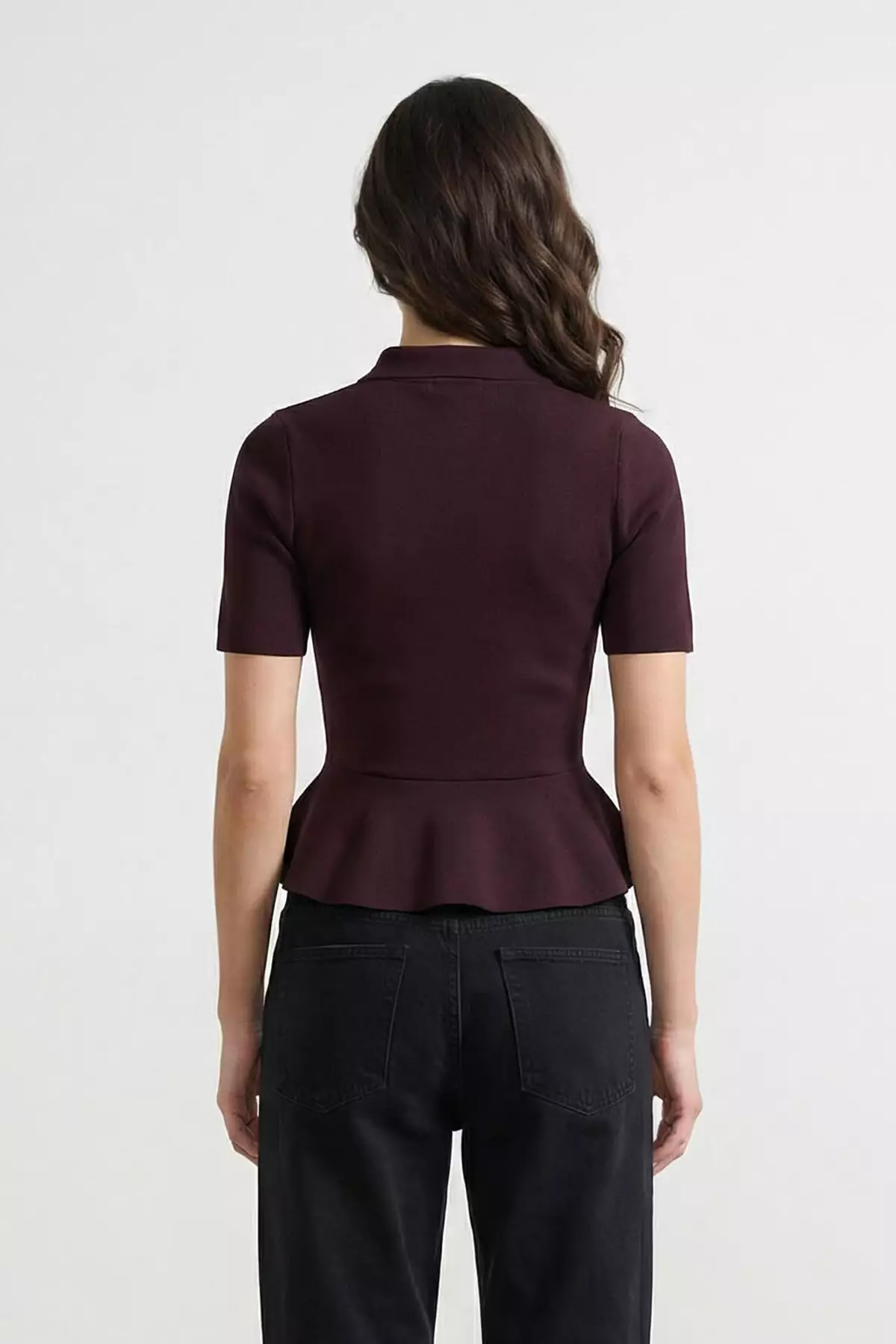 Plum Peplum/Waist Fitted Button Detailed Knitwear Blouse Twoss26Bz158