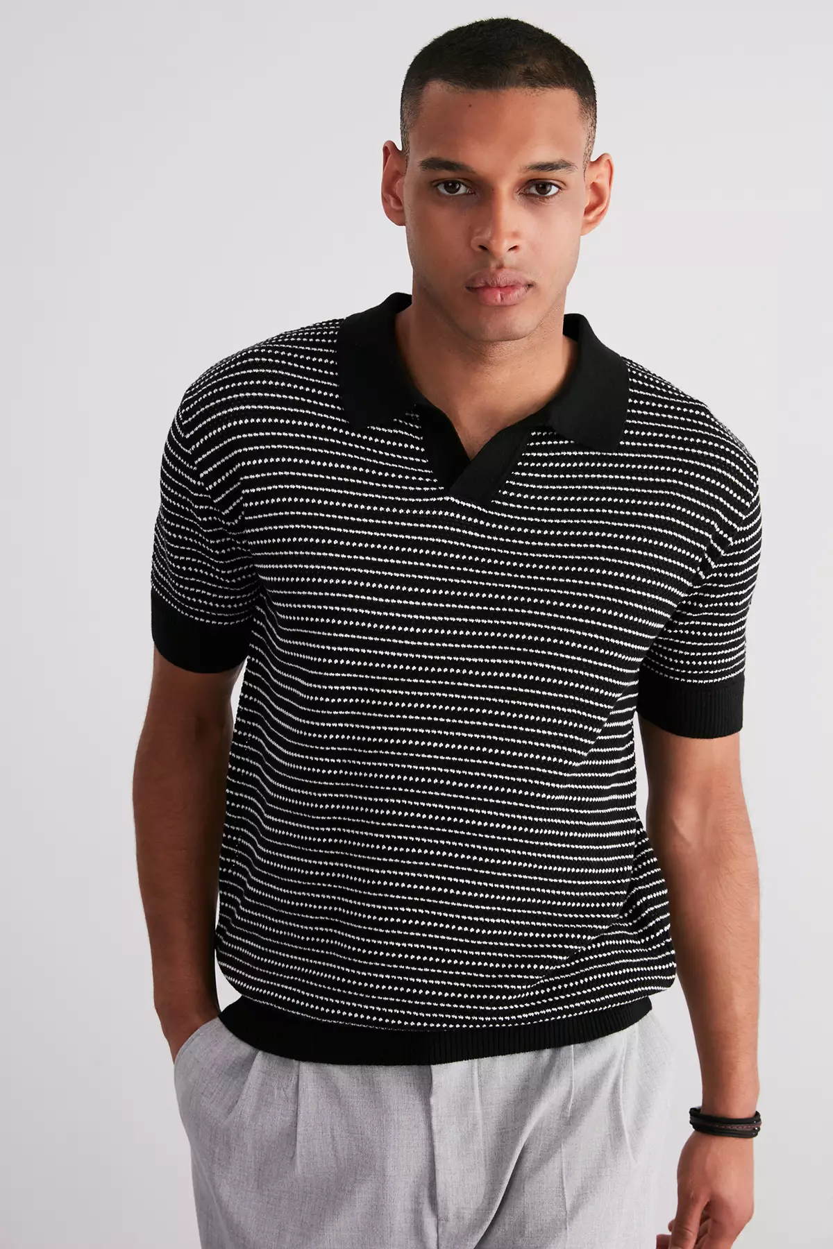 Stripe Knitted Polo Shirt