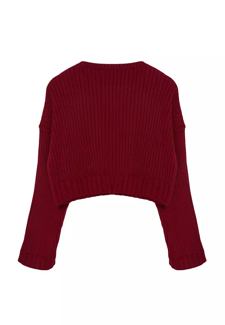 Claret Red Super Crop Knitwear Sweater TWOAW24KZ00275