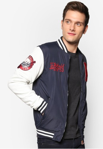 撞色拼接拼esprit outlet 高雄貼連帽棒球外套, 服飾, 服飾