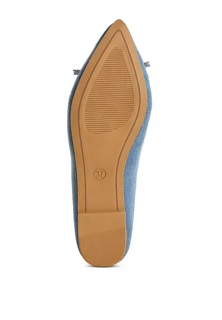 淺藍色蝴蝶結細部芭蕾平底鞋