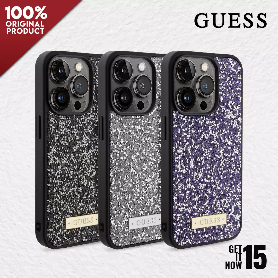 Jual Guess Case iPhone 15 Pro Max GUESS Rhinestones Metal Logo - Clear ...