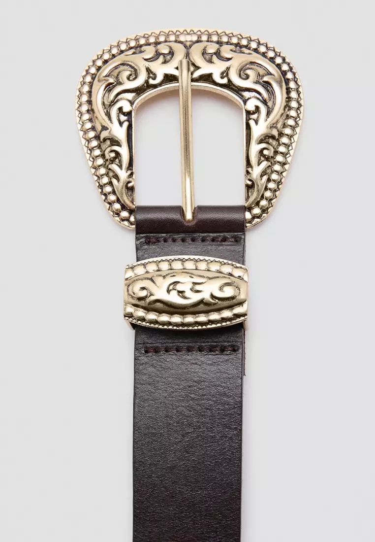 Engraved Buckle Leather Belt