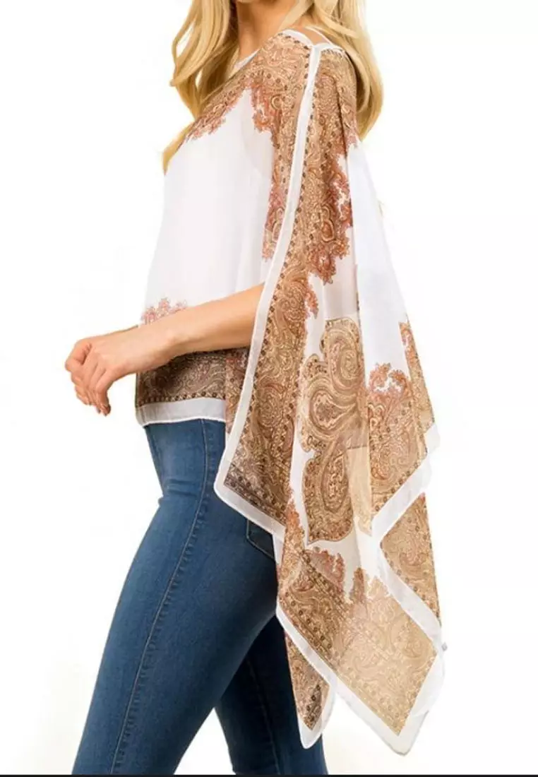 Aksesoris Wanita Victorian Print Multipurpose Scarf & Outer Poncho Style Syal Outer Wanita White