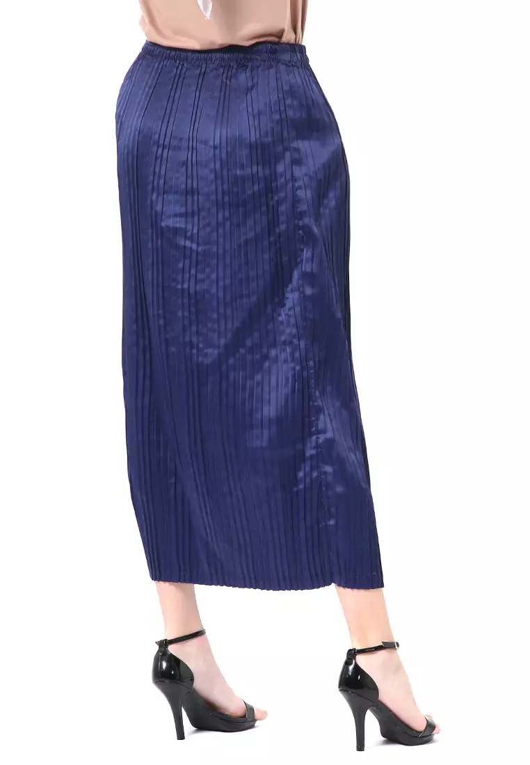Angely Rok Plisket Rubbery Waist Fashion Wanita Simple - Navy