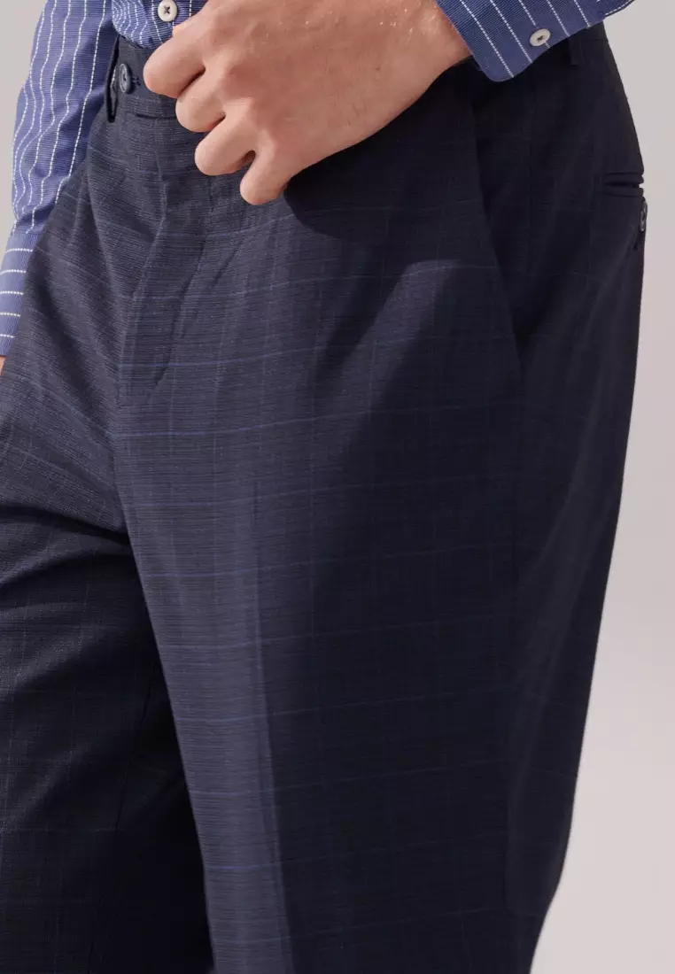Midnight Blue Check Tailored Trousers