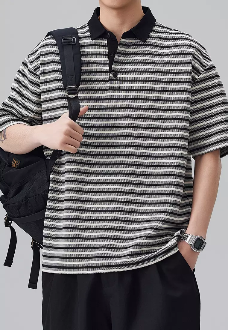 Vintage Striped Short Sleeve Polo Shirt AY-D5901