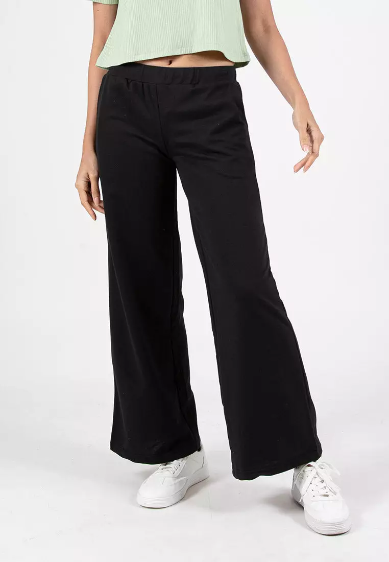 Forest Ladies Cotton Terry Wide Leg Pants Women Casual Long Pants - 810544-01Black
