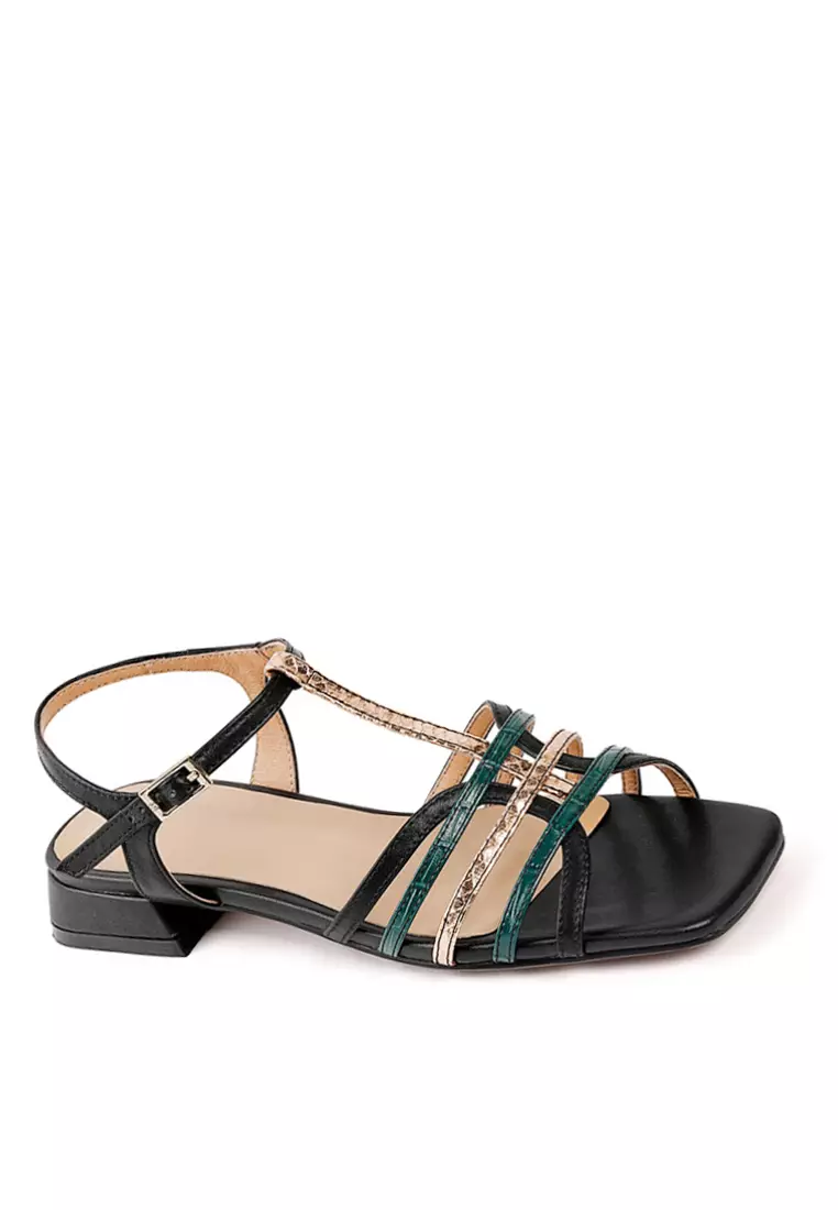 Black strappy clearance low heel shoes