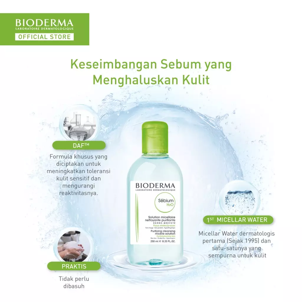 Bioderma Sebium H2O 250 ml - Micellar Water untuk Kulit Kombinasi / Berminyak / Berjerawat
