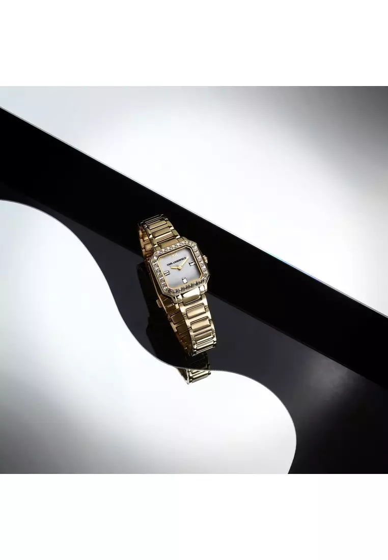 【2 Years Warranty】KARL LAGERFELD 33mm Women's Gold Square Quartz Watch R0553102501