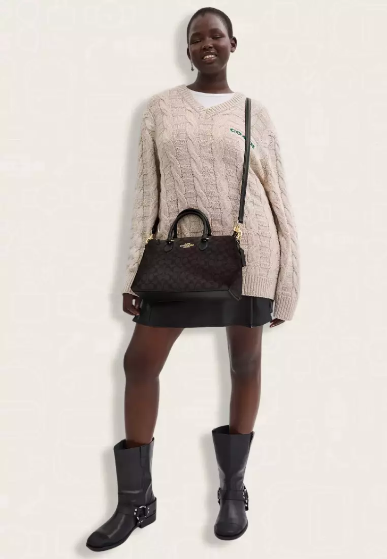 Coach Georgia Satchel Bag In Signature Canvas Walnut Black