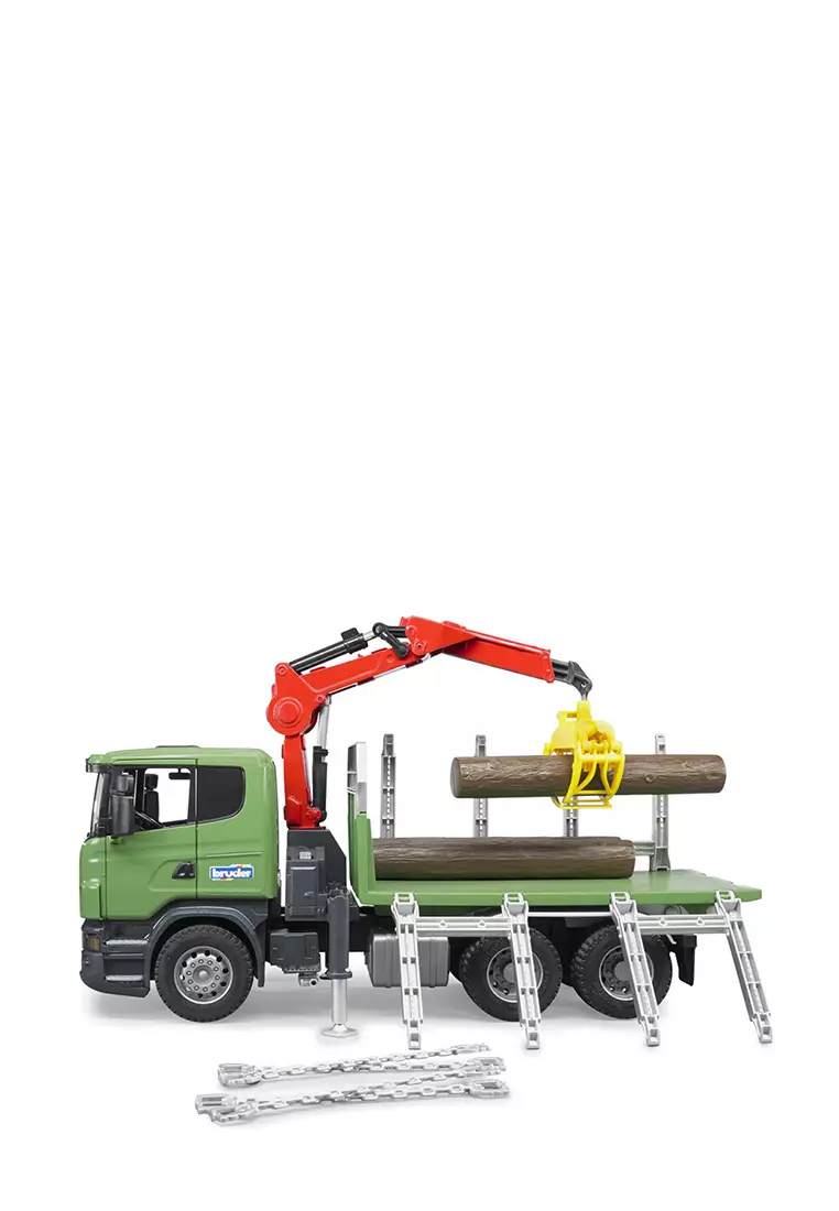 Bruder Toys 3524 - Scania R-Series Timber truck with loading crane, grab and 3 trunks
