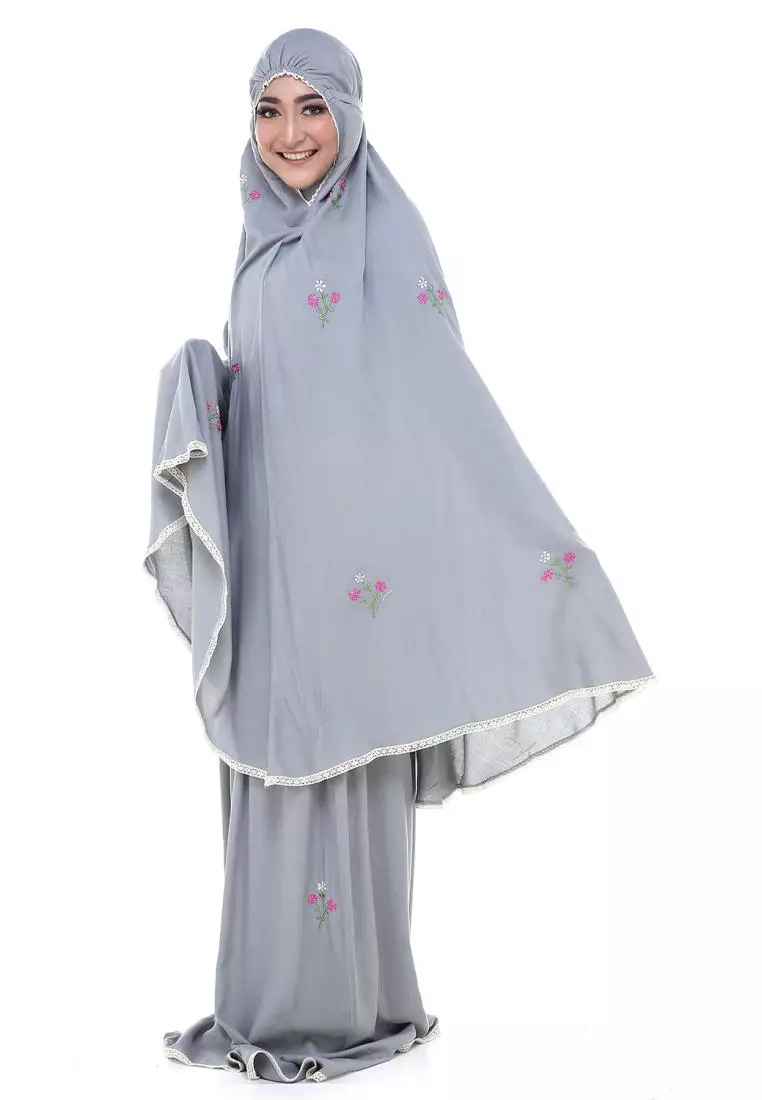 Prayer Set Premium Mukena Wardah Flower - Abu