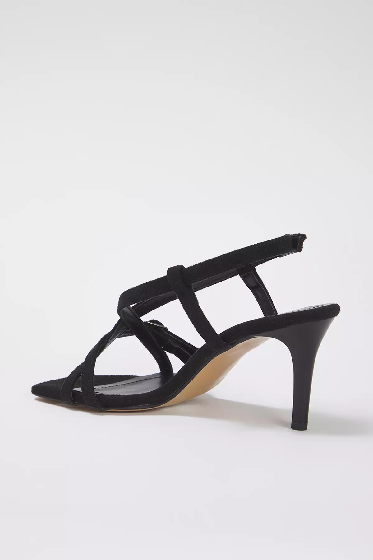 Black Suede Ankle Strap Square Toe Thin Heeled Women's Sandals Takss25To00018